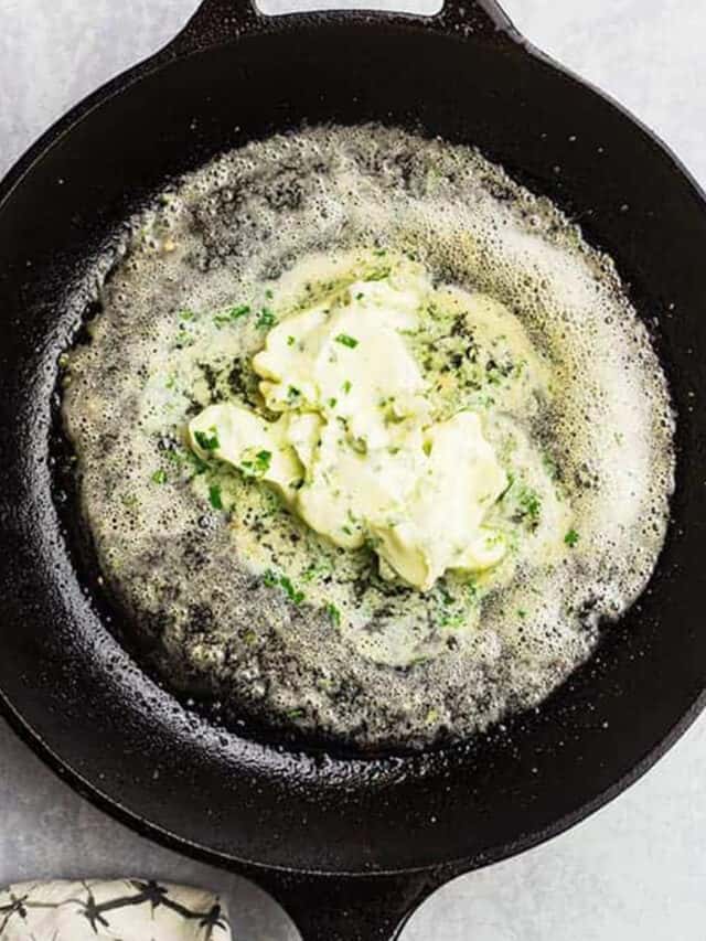 garlic butter melting in a skillet