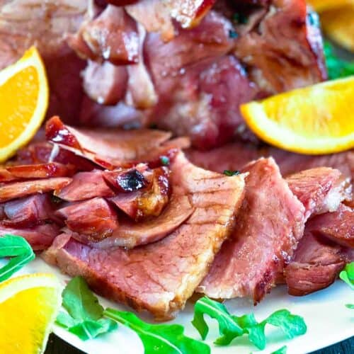 Slices of ham with glaze