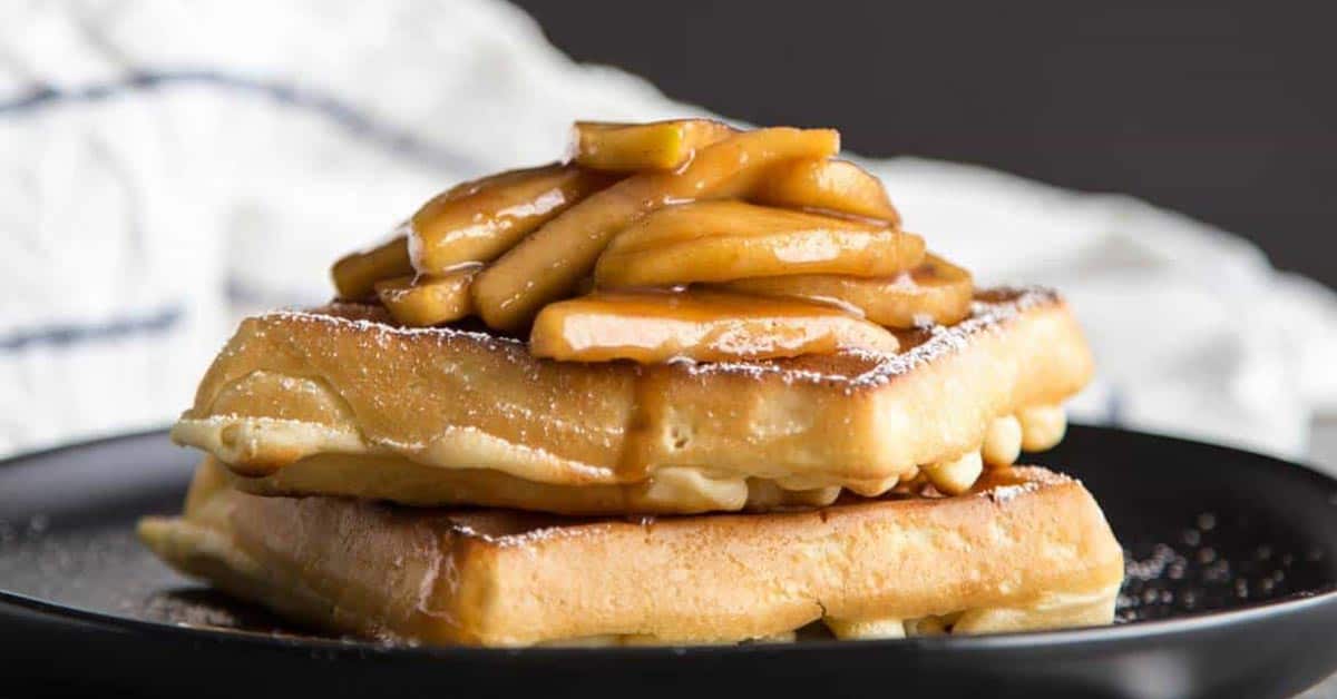 Sauteed apples on a stack of two waffles