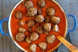 Meatballs in sauce in a pot