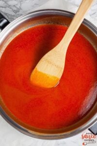 Hot sauce in a skillet