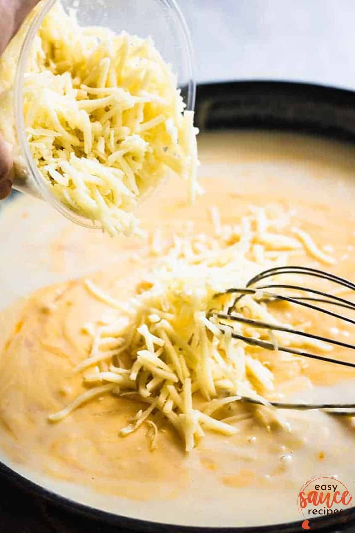 bechamel cheese sauce in a pan