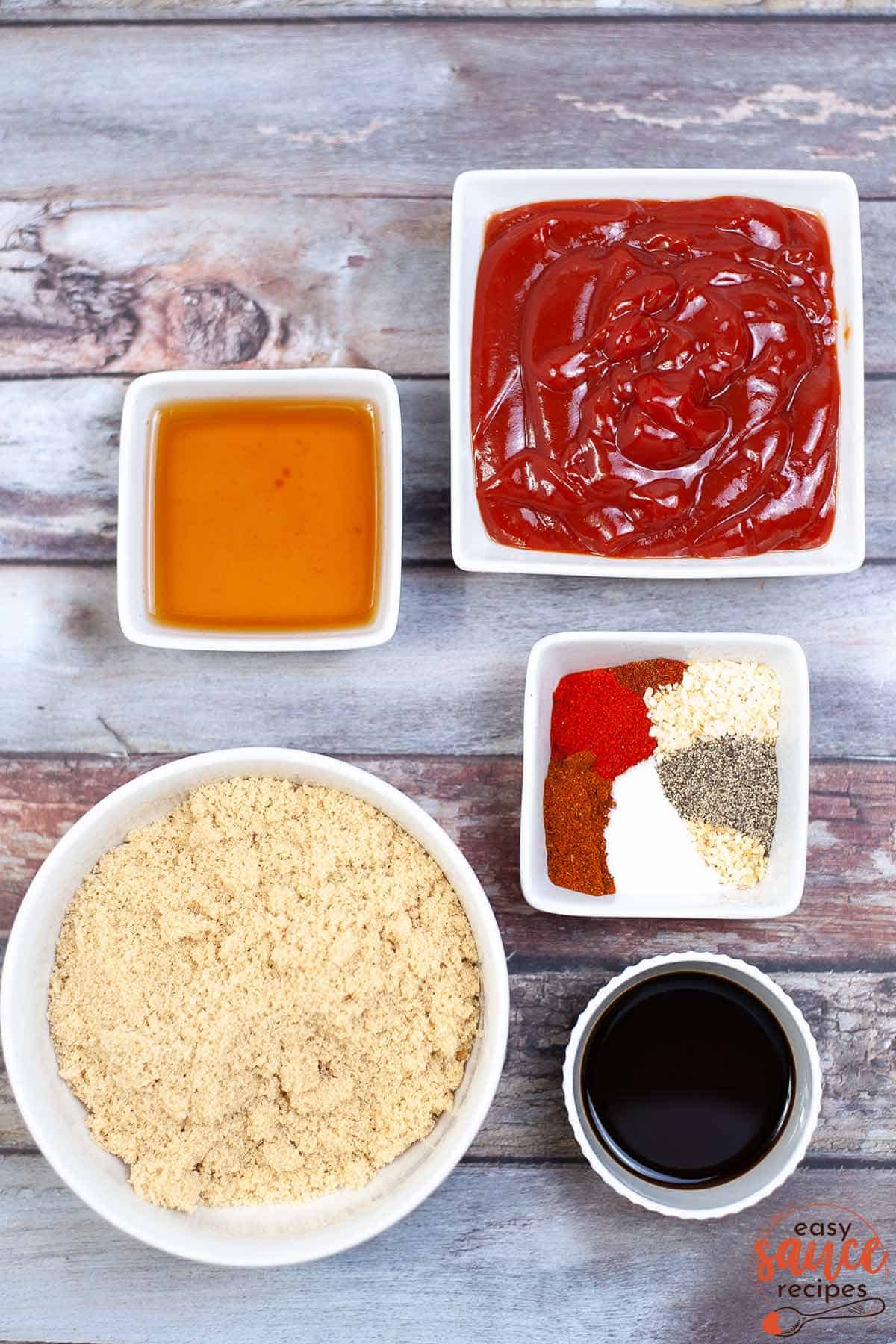 ingredients for bbq sauce in bowls