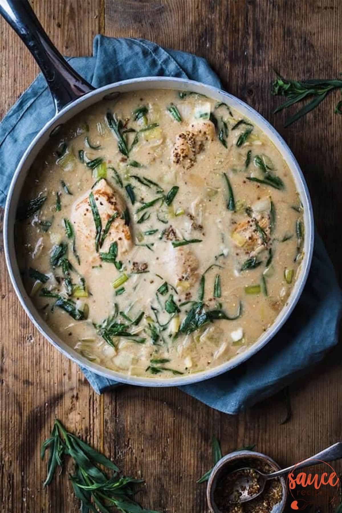 leek sauce in a big skillet with chicken