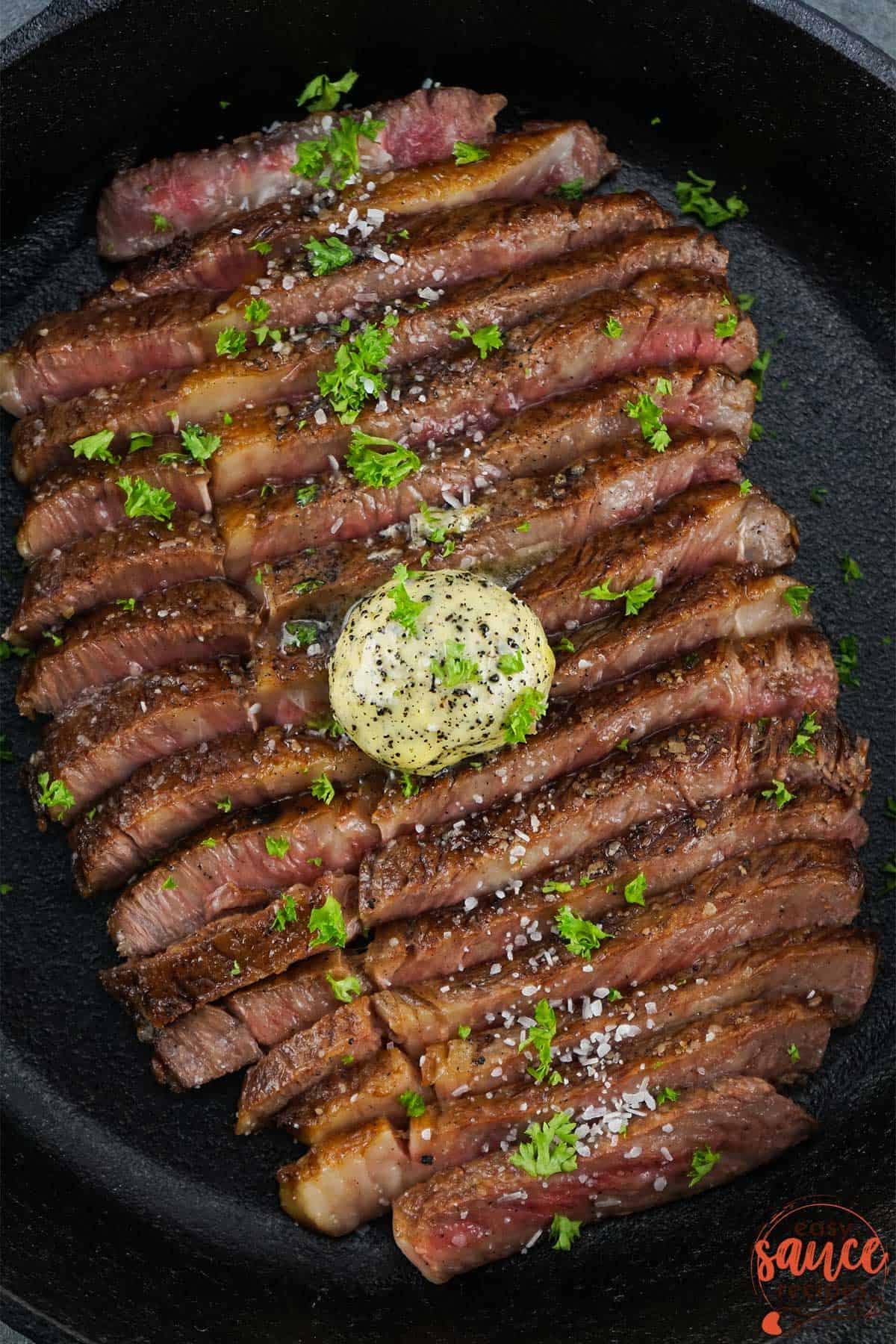 steak slices with truffle butter