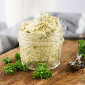 truffle butter in a jar with a spoon of truffle pate