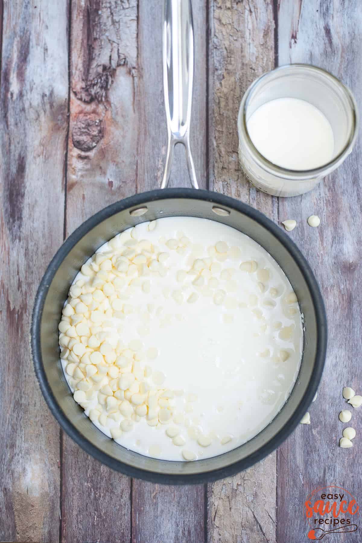 melting white chocolate chips to make syrup