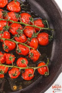 roasted tomatoes in a skillet