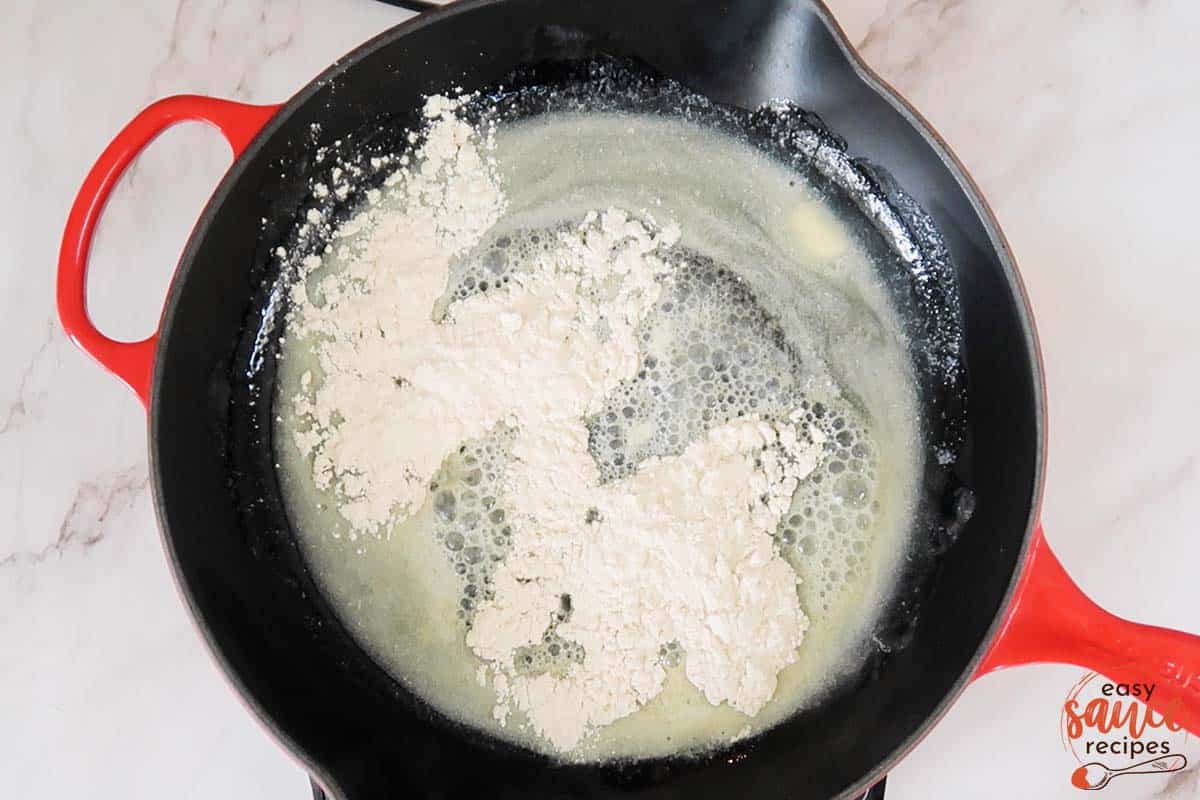 flour added to butter in a skillet