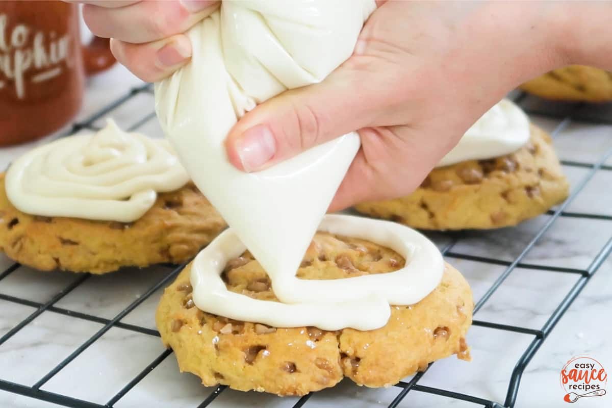 cream cheese frosting on a cookie