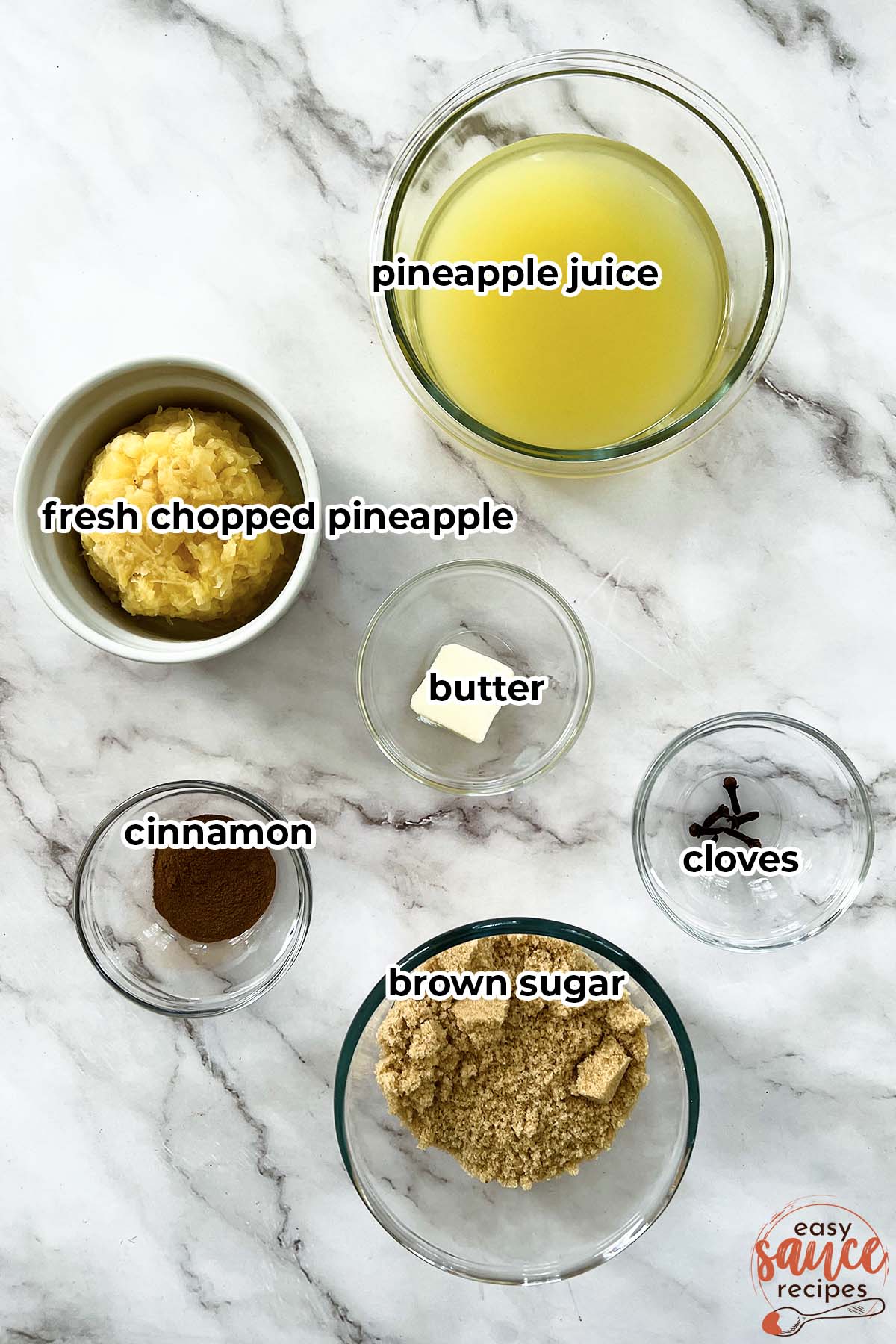 ingredients for pineapple glaze with labels