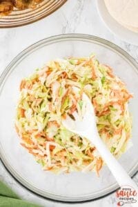 mixed coleslaw in a mixing bowl