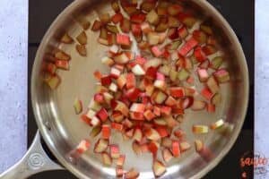 sliced rhubarb placed in a pan