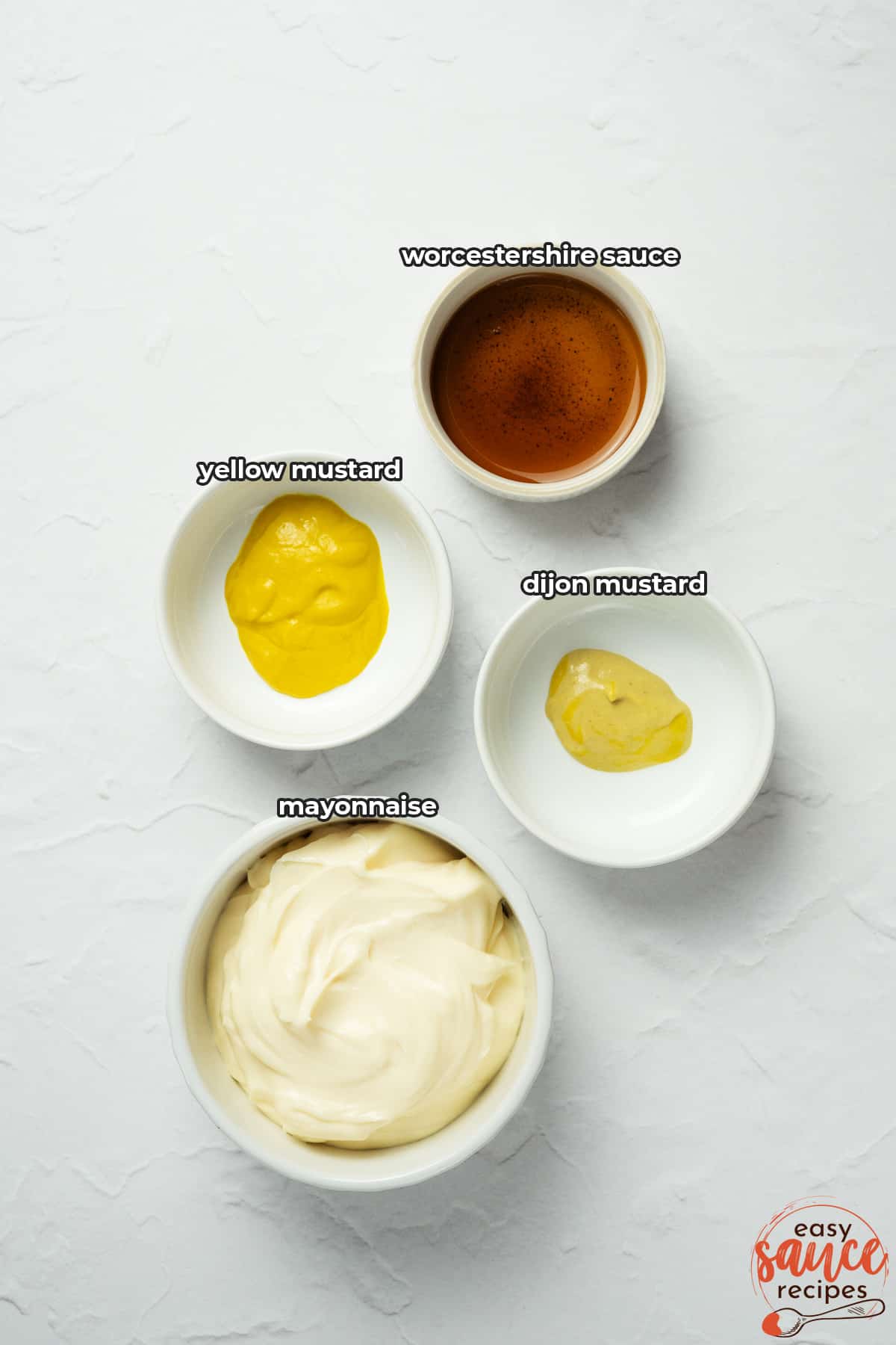 ingredients for mayo mustard sauce with labels