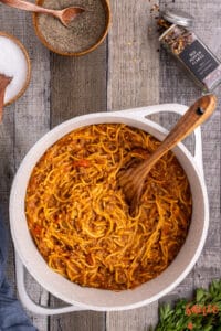 spaghetti in a pot ready to serve