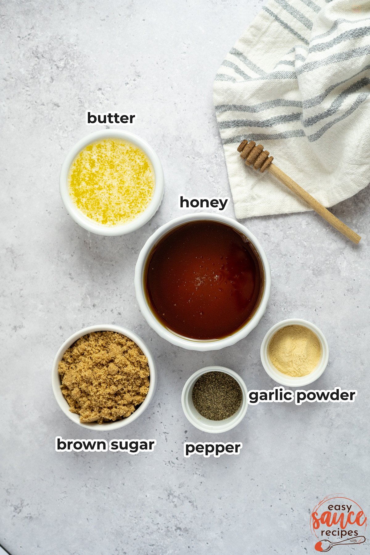 ingredients for honey glaze with labels